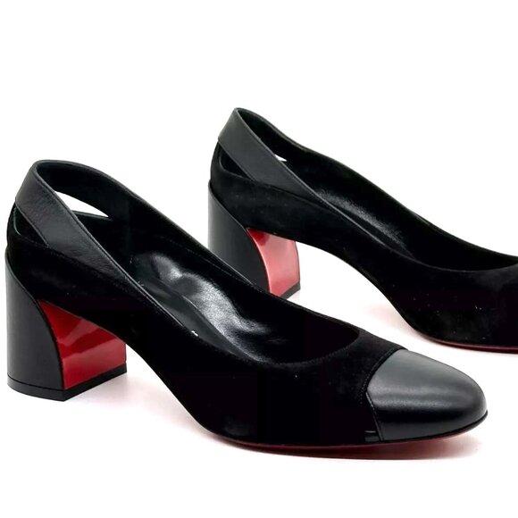 Christian Louboutin MISS DUVETTE 55 Cutout Block Heels Pumps Shoes Black